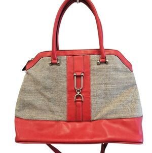 London Fog Pink And Khaki Canvas Purse